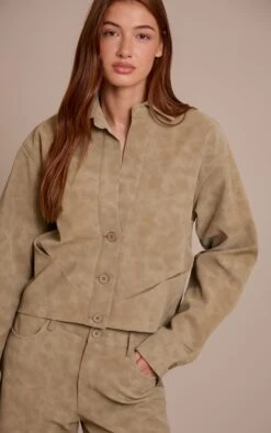 Stone Washed Faux Leather Plunge Jacket