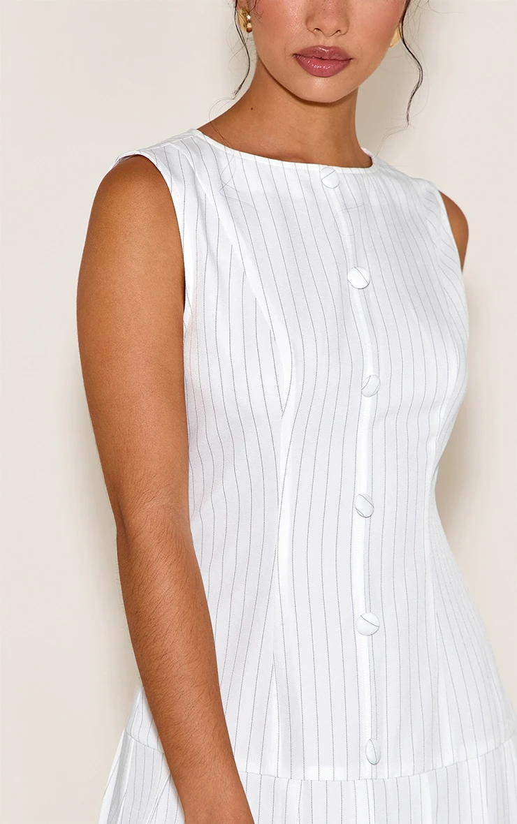 Prettylittlething White Pinstripe Button Down Pleated Hem Shift Dress 4 Prettylittlething White Pinstripe Button Down Pleated Hem Shift Dress - Image 4