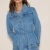 Prettylittlething Light Blue Cinched Waist Belted Denim Jacket