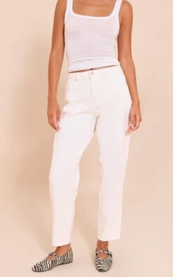 Prettylittlething White High Waist Mom Style Jeans
