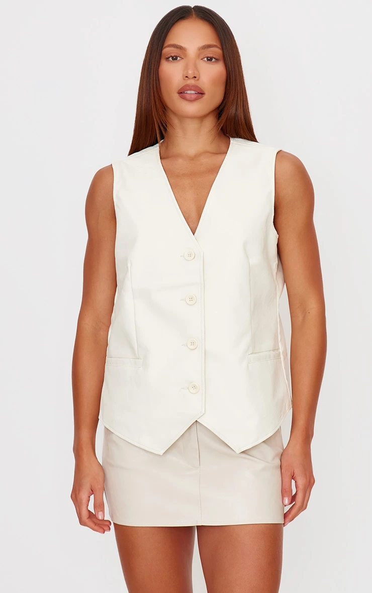 Prettylittlething Cream Faux Leather Oversized Vest 1 Prettylittlething Cream Faux Leather Oversized Vest