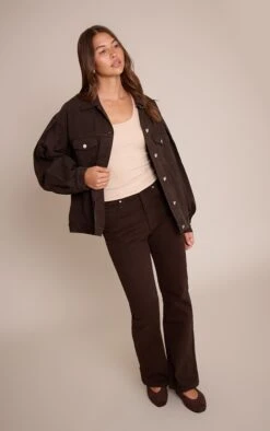 Prettylittlething Dark Chocolate High Waisted Denim Bootcut Jeans