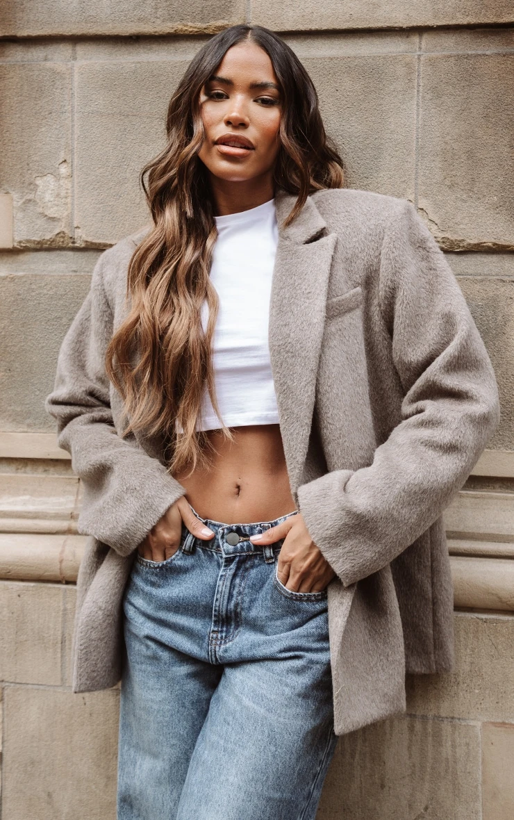 Prettylittlething Mink Oversized Textured Wool Look Blazer 1 Prettylittlething Mink Oversized Textured Wool Look Blazer