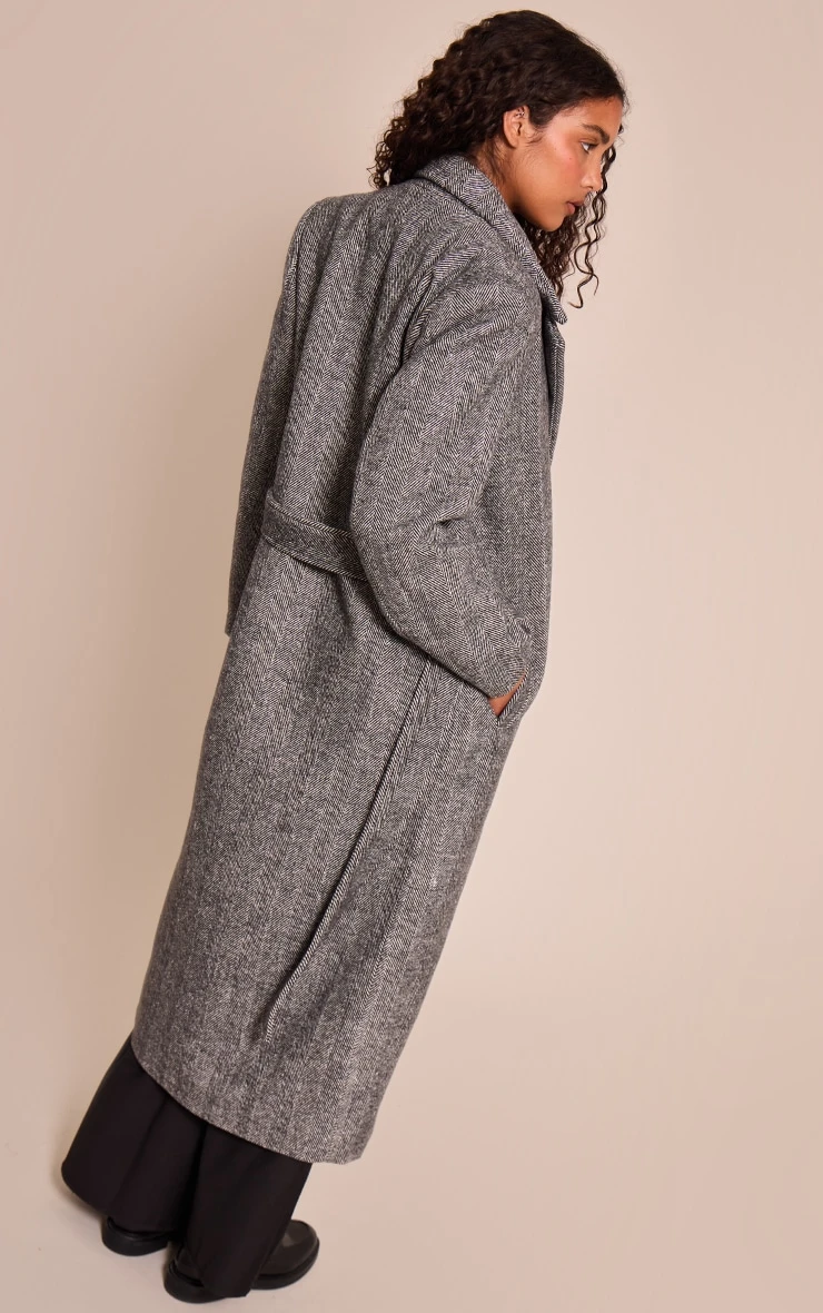 Prettylittlething Grey Herringbone Tie Waist Maxi Coat 2 Prettylittlething Grey Herringbone Tie Waist Maxi Coat - Image 2