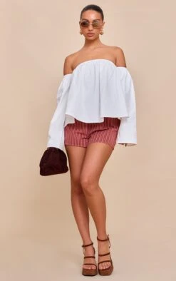 Prettylittlething White Peach Skin Floaty Bardot Top -Pretty Little Thing Shop 610f53d807a1a0ce6448484bd9ce6eef9b58f3bc CNN0335 3 white peach skin floaty bardot top