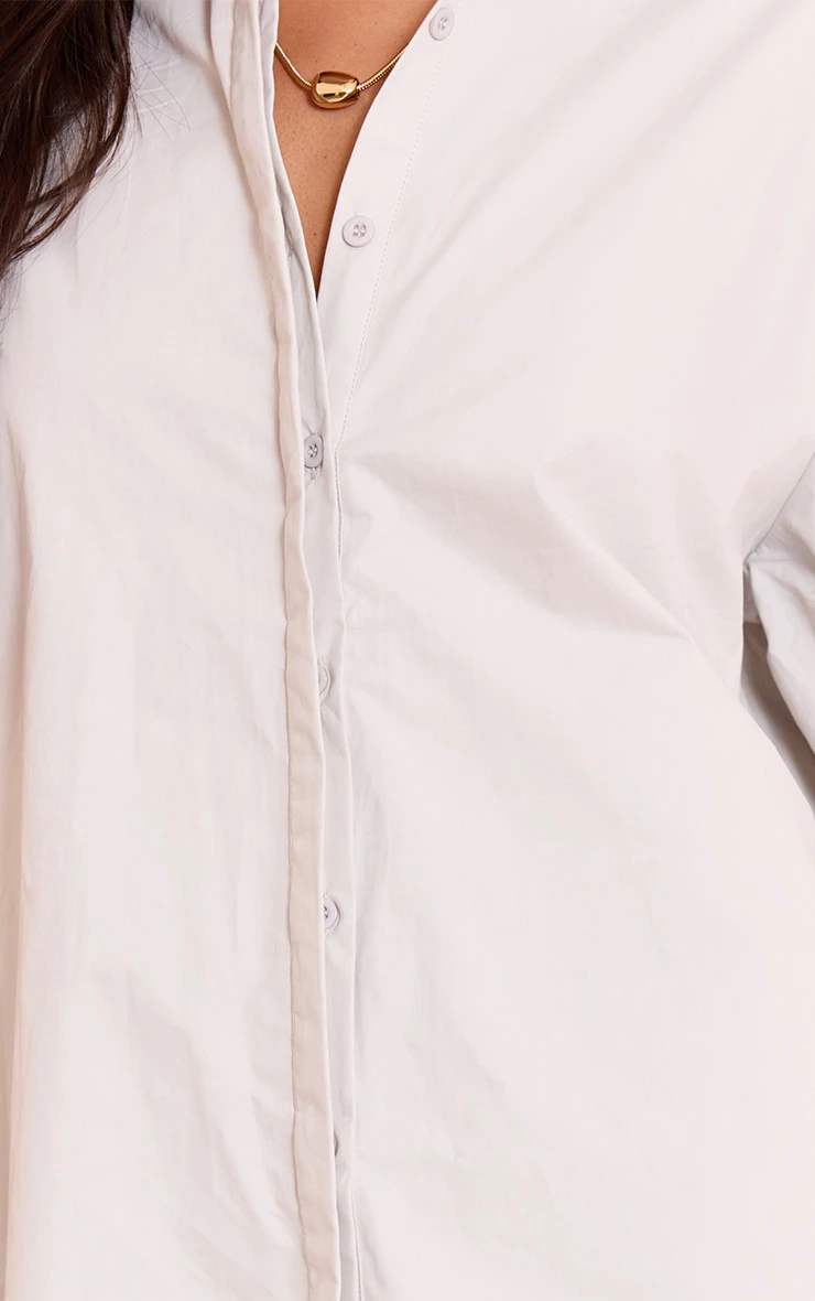 Prettylittlething Light Grey Cotton Oversized Cuff Shirt - Image 4