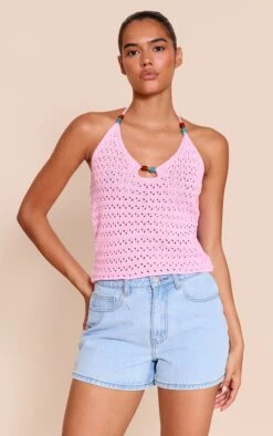 Pink Crochet Bead Detail Halter Top -Pretty Little Thing Shop 613643fbe6ea71c447792da6bf8d327d29daba1d CNO0159 4 pink crochet bead detail halter top