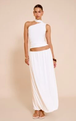 Prettylittlething Cream Double Slinky Bubble Hem Midaxi Skirt