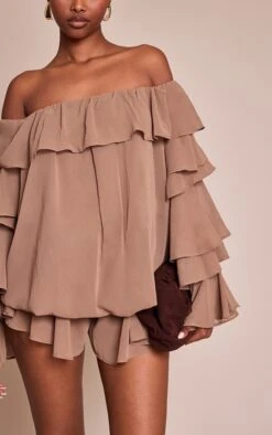 Prettylittlething Mushroom Chiffon Frill Detail Long Sleeve Romper -Pretty Little Thing Shop 61644330c21c8375570c60b8810ba6c703810c88 CNO3085 4 mushroom chiffon frill detail long sleeve playsuit