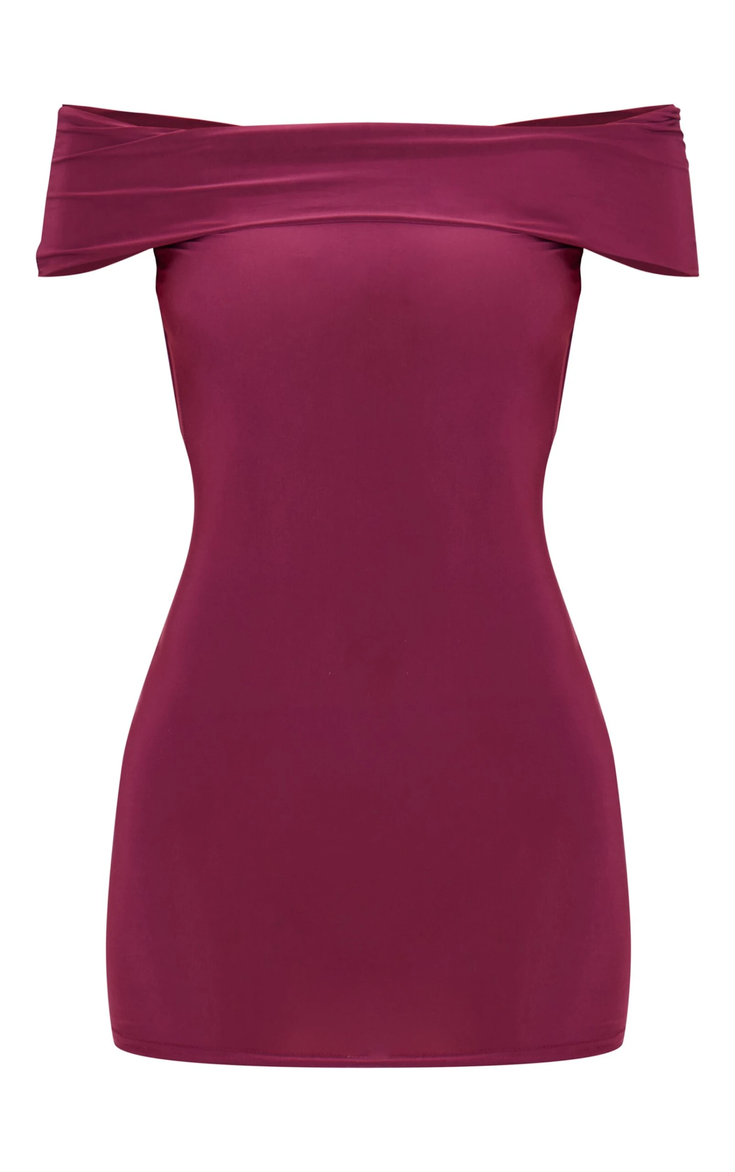 Prettylittlething Plum Double Layer Soft Touch Bardot Twist Back Mini Dress 5 Prettylittlething Plum Double Layer Soft Touch Bardot Twist Back Mini Dress - Image 5