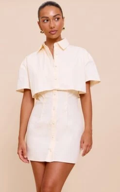 Prettylittlething Cream Overlay Detail Shift Dress