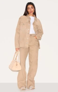 Prettylittlething Taupe High Waist Turn Up Leg Jeans