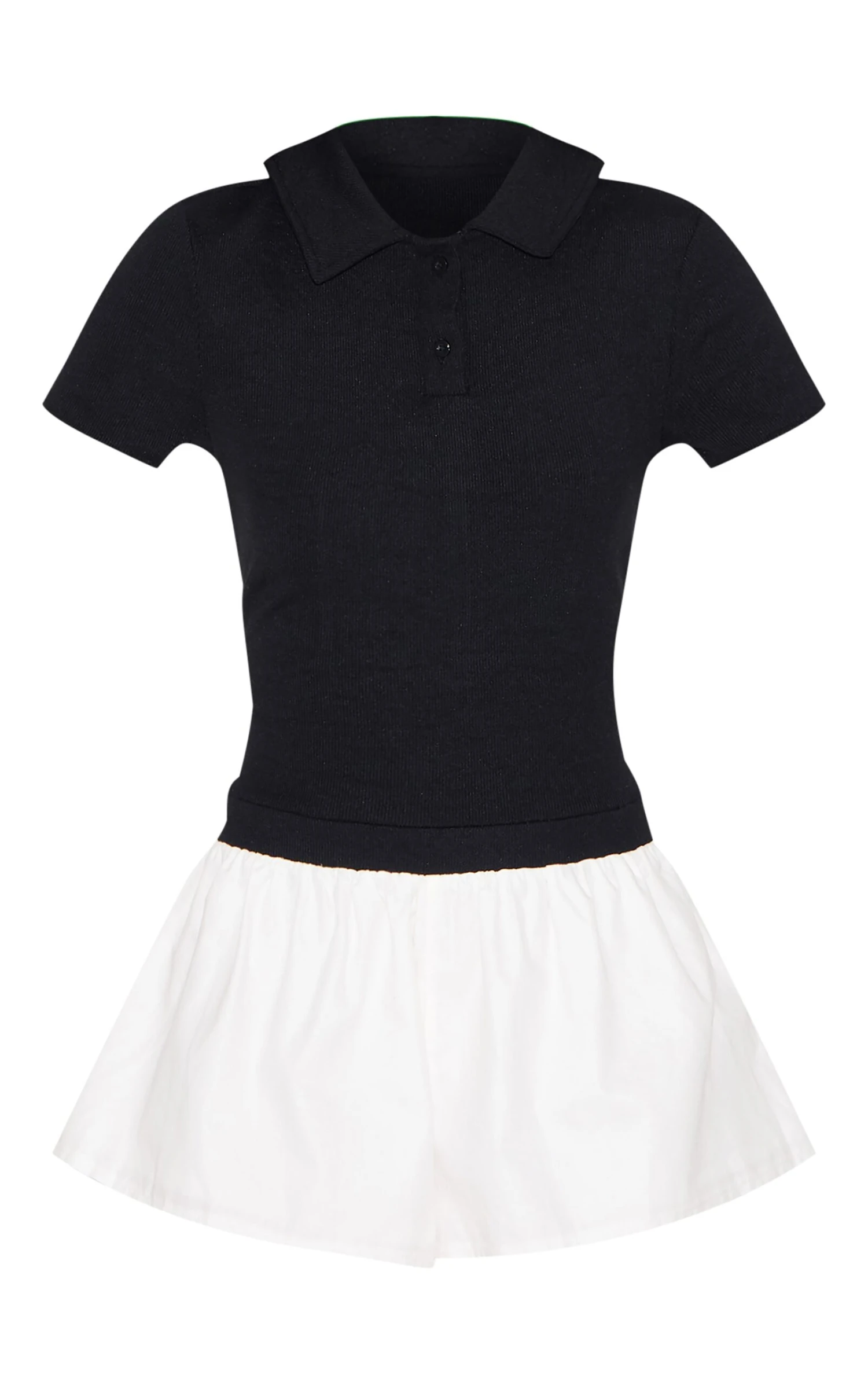 Prettylittlething Black Rib Polo Collar Detail Skort Romper - Image 5