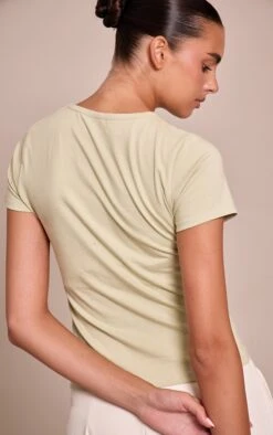Sage Green Cotton Crew Neck Longline Short Sleeve T-Shirt -Pretty Little Thing Shop 62e56e3350288808b9bff9db54349dca7d8144ad CNO2420 2 sage green cotton crew neck longline short sleeve t shirt