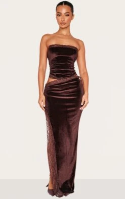 Prettylittlething Petite Chocolate Velvet Lace Trim Detail Bandeau Top -Pretty Little Thing Shop 6381abe059c095623001c479abc37bb5de08de0d cnk8256 3