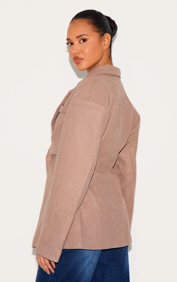 Prettylittlething Brown Wool Look Cinched Blazer 2 Prettylittlething Brown Wool Look Cinched Blazer - Image 2