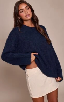 Navy Rib Detail Oversized Sweater