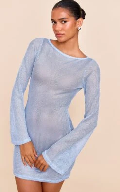 Prettylittlething Blue Lurex Sequin Knit Mini Dress
