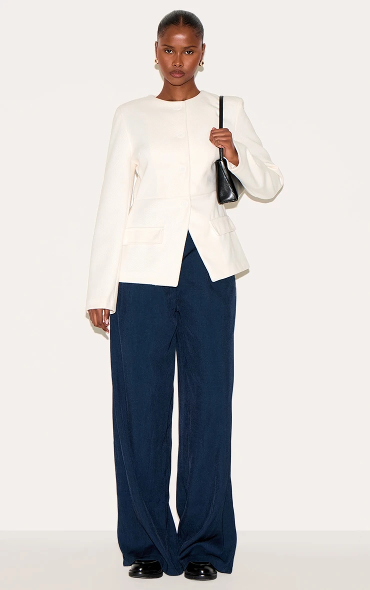 Prettylittlething Cream Button Up Longline Collarless Blazer 3 Prettylittlething Cream Button Up Longline Collarless Blazer - Image 3