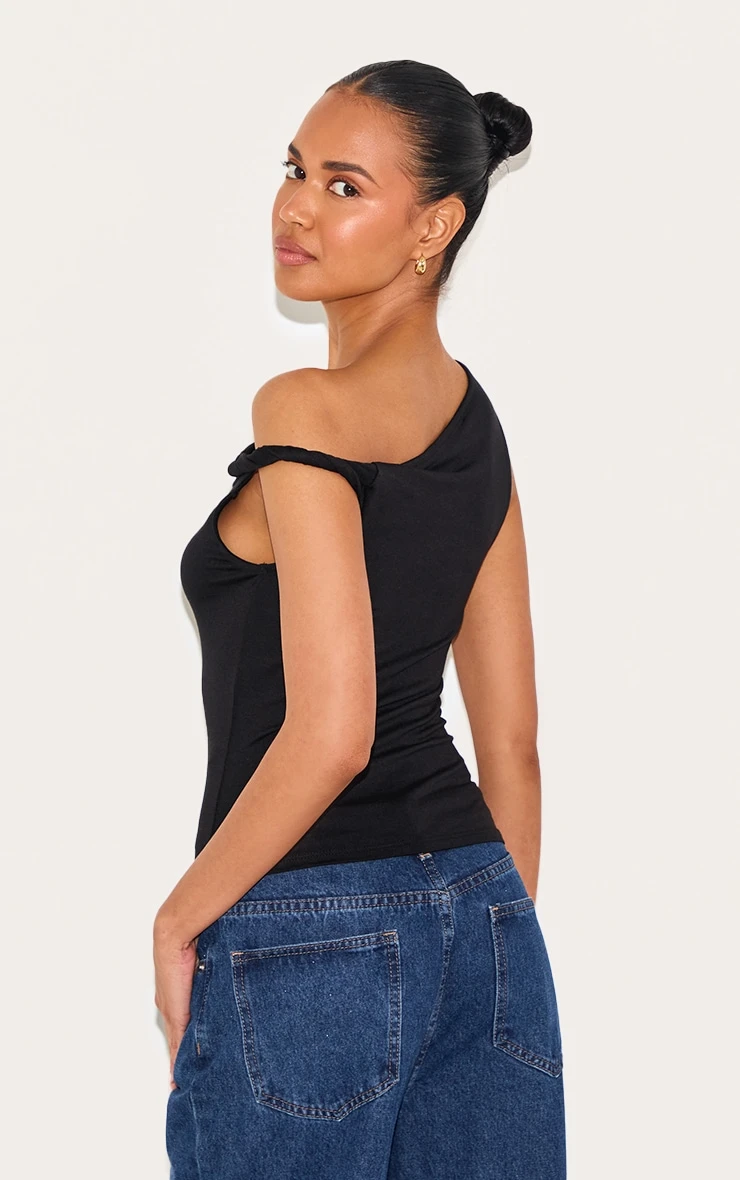 Prettylittlething Black Soft Cotton Twist Detail Long Vest Top - Image 2