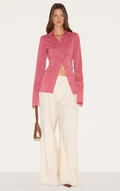 Prettylittlething Blush Rose Chiffon Fitted Shirt