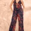 Prettylittlething Black Leaf Printed Cowel Detail Halter Neck Jumpsuit -Pretty Little Thing Shop 64645e46b56f0e4e9cb3a556e25db10693f8e9f7 cni9376 1