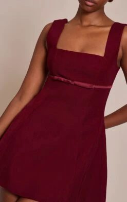 Prettylittlething Premium Burgundy Woven Belt Detail Shift Dress -Pretty Little Thing Shop 64ac64d9d555f12b52edc9e13ce20d4d718eb2ab cno4848 4 premium burgundy woven belt detail shift dress