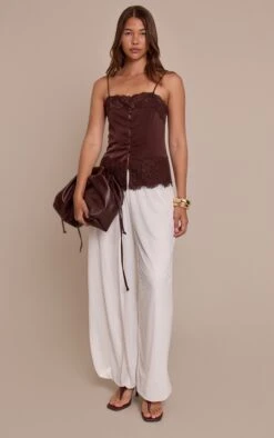 Chocolate Satin Button Up Lace Detail Cami -Pretty Little Thing Shop 64c2f8fa0b1ba76bf28b183f4fb849efb1d3ac55 CNO1182 3 chocolate satin button up lace detail cami