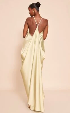 Sage Satin Drape Back Detail Maxi Dress