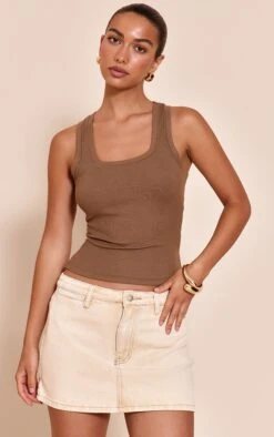 Prettylittlething Washed Stone Button Up Denim Mini Skirt