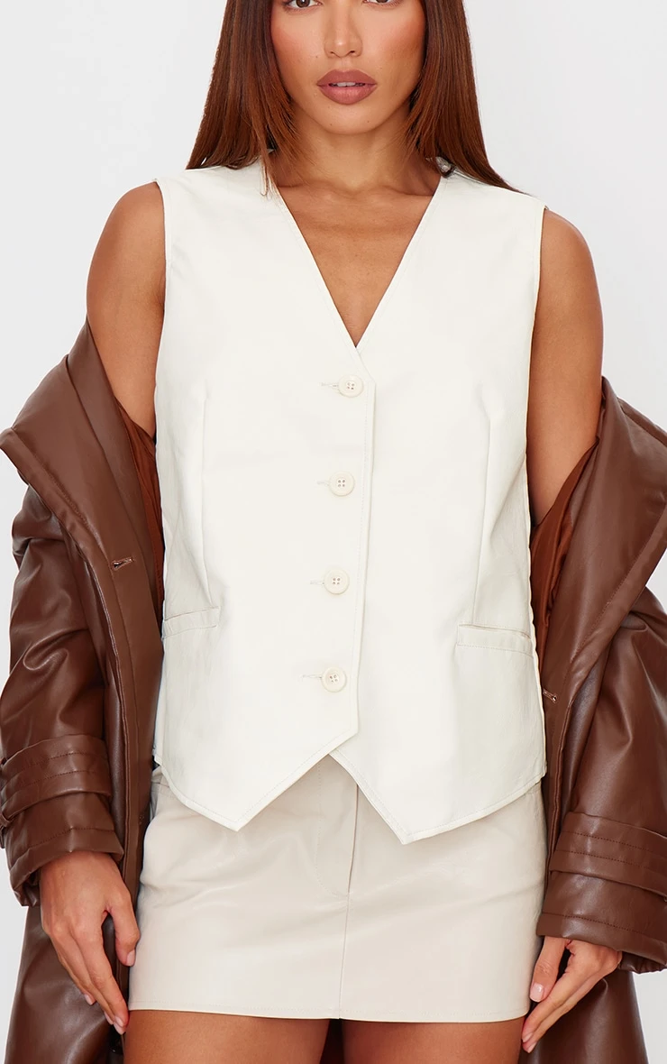 Prettylittlething Cream Faux Leather Oversized Vest 4 Prettylittlething Cream Faux Leather Oversized Vest - Image 4