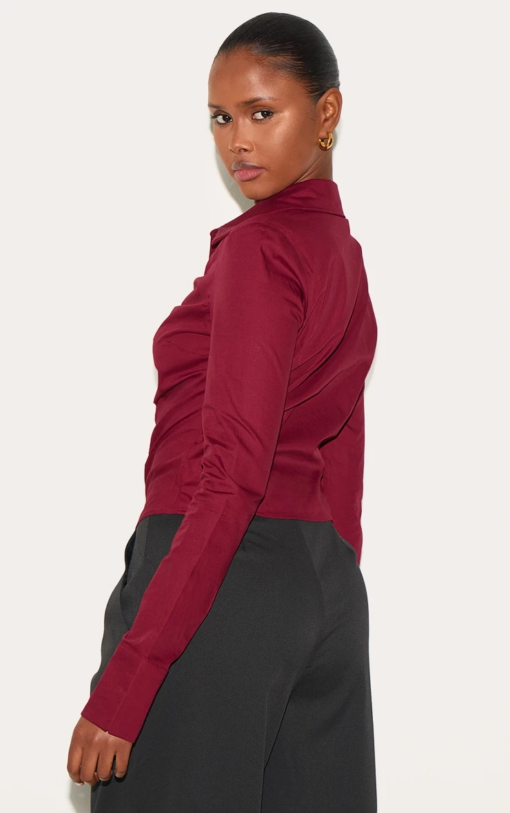 Prettylittlething Plum Hook And Eye Ruched Fitted Shirt 2 Prettylittlething Plum Hook And Eye Ruched Fitted Shirt - Image 2