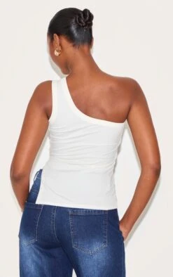 Prettylittlething Cream One Shoulder Long Vest Top -Pretty Little Thing Shop 65c32baaddce178564c1b174d42c555cb3480a76 CNM3769 2 cream one shoulder long vest top