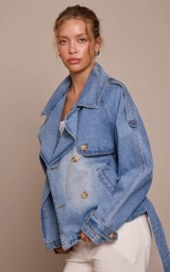 Prettylittlething Mid Blue Wash Belted Cropped Button Detail Denim Trench -Pretty Little Thing Shop 666334171abf4e77aecdab8ba936725b9aaa4f8f CNN2904 4 mid blue wash belted cropped button detail denim trench