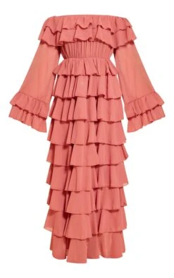 Blush Chiffon Bardot Extreme Frill Maxi Dress -Pretty Little Thing Shop 66f80dcb4cd80029e342467c863890f9c62cfa20 CNO1505 5 blush chiffon bardot extreme frill maxi dress