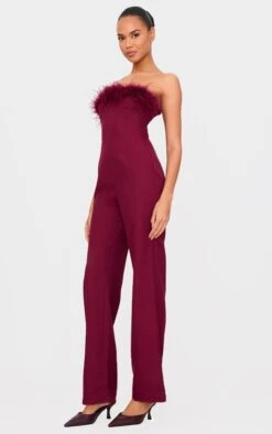 Prettylittlething Burgundy Faux Fur Bandeau Straight Leg Jumpsuit -Pretty Little Thing Shop 670e02484ded5d0862d1f879be00339097b3ec5c cnl0502 3