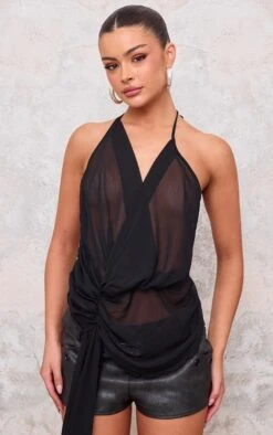 Prettylittlething Black Ruched Front Chiffon Drape Detail Long Top -Pretty Little Thing Shop 67286fdb9c73591c5b0d1bac9a586f270f6dafdb cnk4308 3