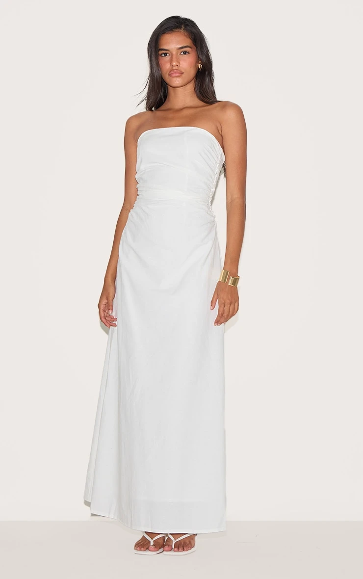 Prettylittlething White Bandeau Ruched Waist Detail Maxi Dress 1 Prettylittlething White Bandeau Ruched Waist Detail Maxi Dress