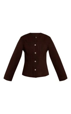 Prettylittlething Dark Chocolate Cinched Long Sleeve Denim Jacket -Pretty Little Thing Shop 67837129a22fc4e0d7608f9ca45e4462d673b253 CNN6889 5 dark chocolate cinched long sleeve denim jacket