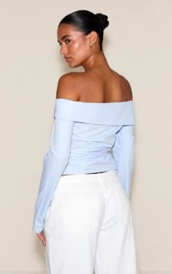 Prettylittlething Sky Blue Cotton Ruched Asymmetric Hem Bardot Top -Pretty Little Thing Shop 67c8137e8d08380ea901ba7656f51eb2d0e416d5 CNN6760 2 sky blue cotton ruched asymmetric hem bardot top
