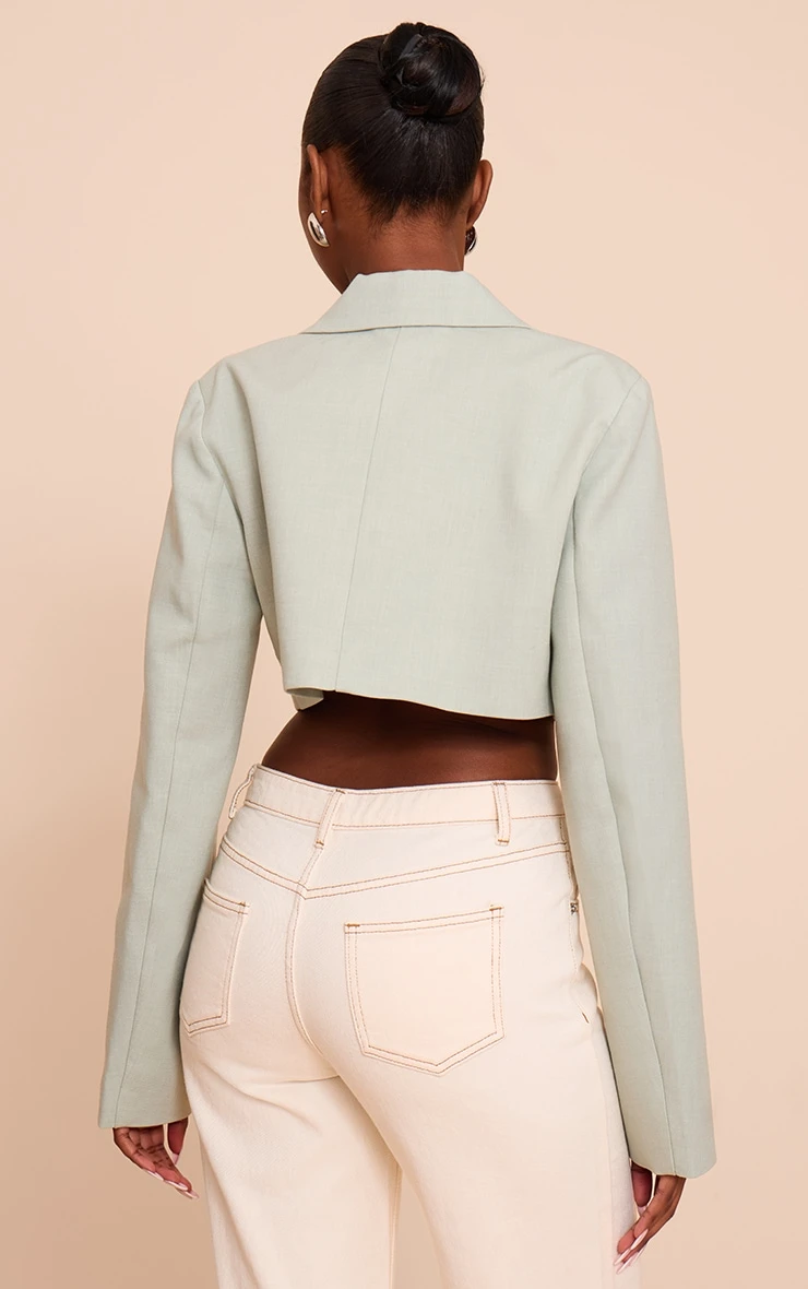 Prettylittlething Sage Cropped Structured Boxy Blazer 2 Prettylittlething Sage Cropped Structured Boxy Blazer - Image 2