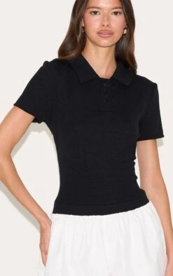 Prettylittlething Black Rib Polo Collar Detail Skort Romper -Pretty Little Thing Shop 680395365bab06944c1614aec7ad0e1ce4dcdd31 CNM0449 4 black rib polo collar detail skort playsuit