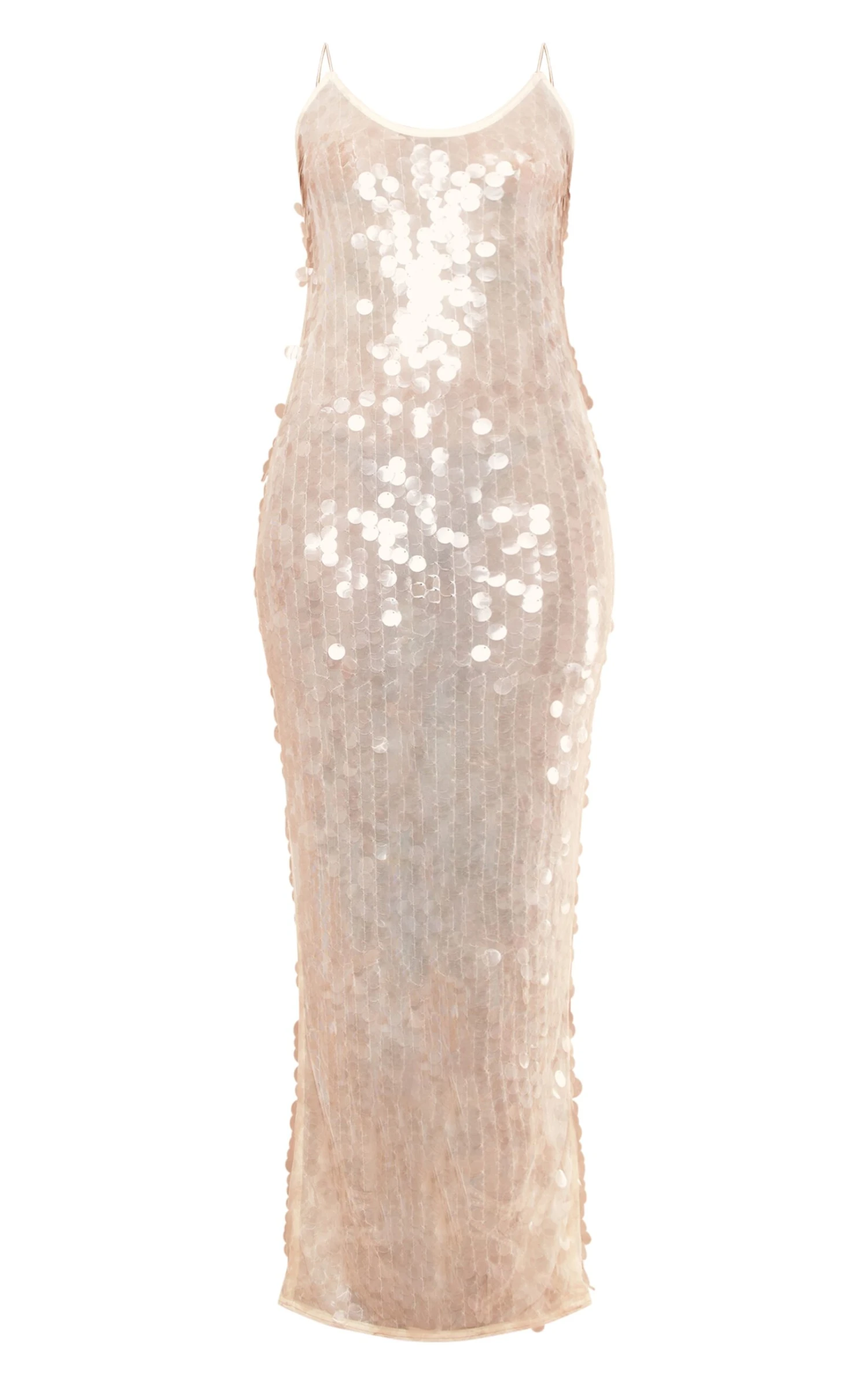 Prettylittlething Cream Sheer Sequin Sheer Maxi Dress 5 Prettylittlething Cream Sheer Sequin Sheer Maxi Dress - Image 5