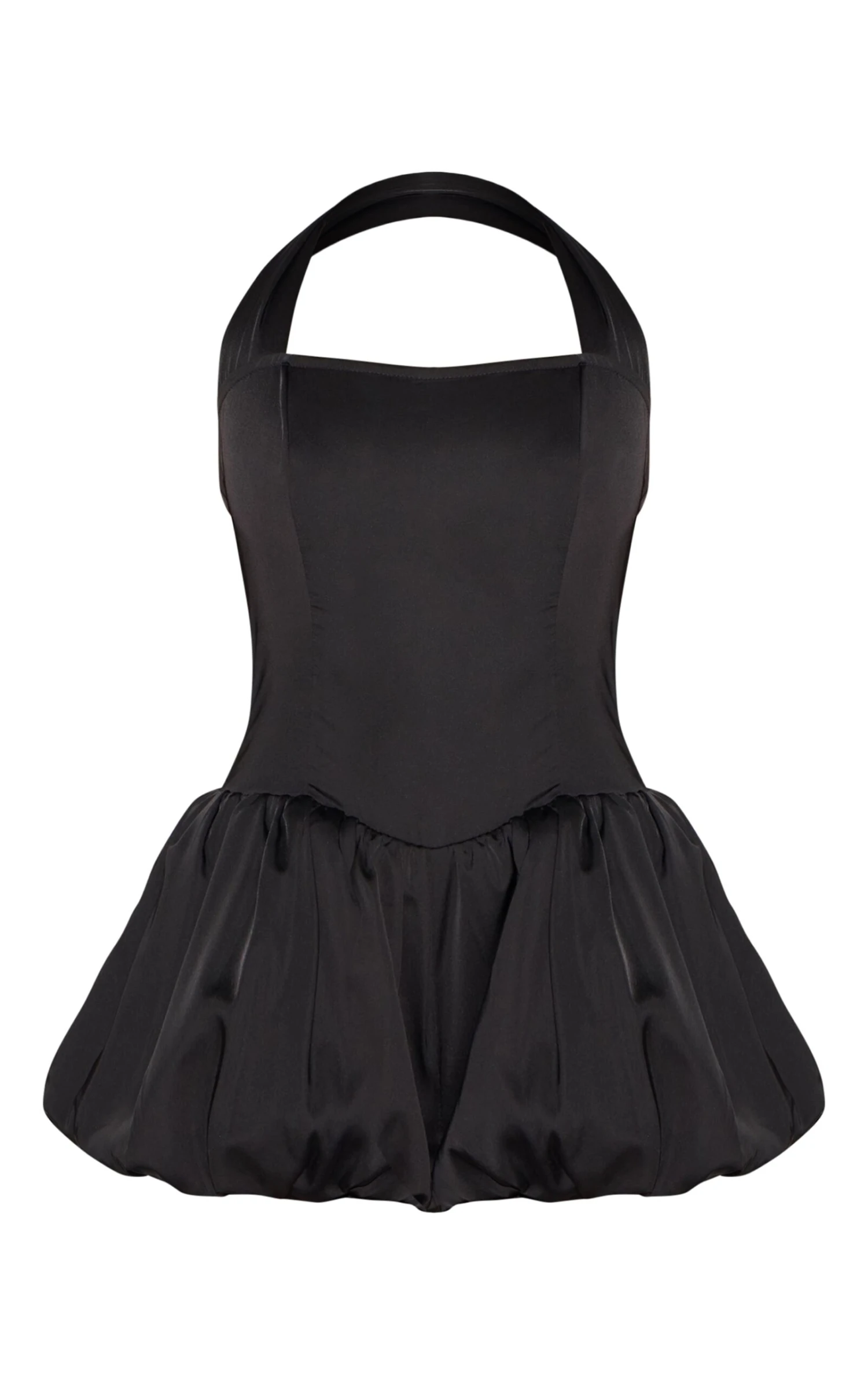 Prettylittlething Black Satin Halter Neck Puffball Romper 5 Prettylittlething Black Satin Halter Neck Puffball Romper - Image 5