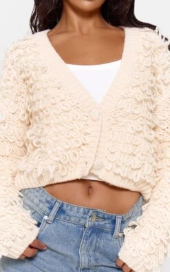Prettylittlething Cream Loop Knit V Neck Button Up Cardigan -Pretty Little Thing Shop 6876885dfb43b14ee08c22a745f69e6c726f28de cnj6272 4