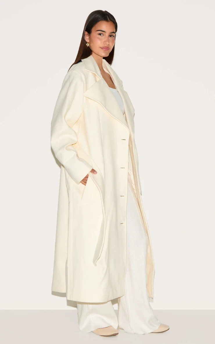 Prettylittlething Ecru Oversized Wool Look Trench Coat 3 Prettylittlething Ecru Oversized Wool Look Trench Coat - Image 3