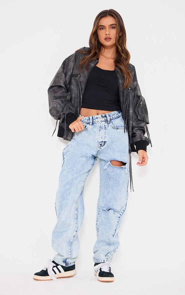 PRETTYLITTLETHING Acid Blue Wash Open Knee Boyfriend Jeans 1 PRETTYLITTLETHING Acid Blue Wash Open Knee Boyfriend Jeans