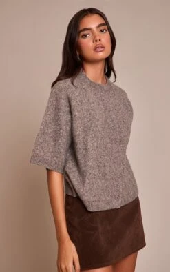 Taupe Soft Knit Short Sleeve Cardigan -Pretty Little Thing Shop 68ecbbcb98ad191020fc9608024eb9ca68d5c2b5 CNN9468 4 taupe soft knit short sleeve cardigan