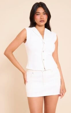Prettylittlething White Sleeveless Denim Shirt