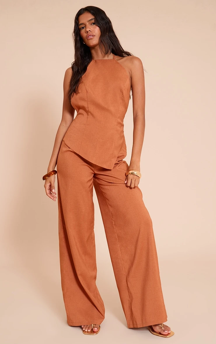 Prettylittlething Rust Textured Woven Halter Neck Jumpsuit 3 Prettylittlething Rust Textured Woven Halter Neck Jumpsuit - Image 3